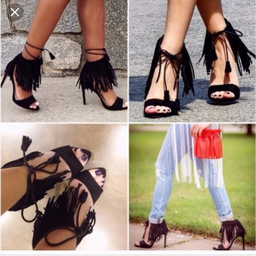 Brand New Zara fringe open toe pumps US 8